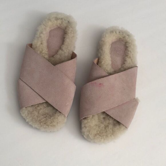 Marc Fisher slip on shearling wool and pink suede open toe ship on shoes MLCANNA - Picture 1 of 9
